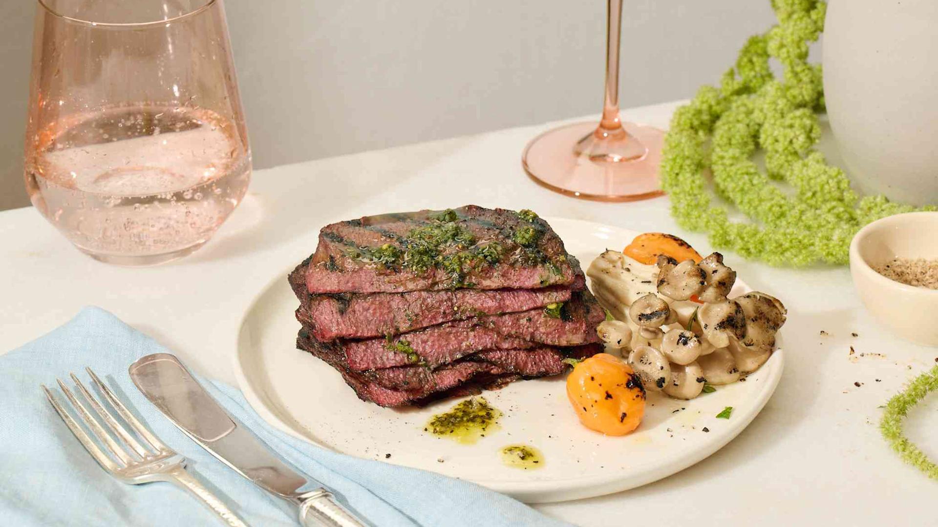 Aleph Cuts - sustainably cultured meat from Aleph Farms - on a plate.