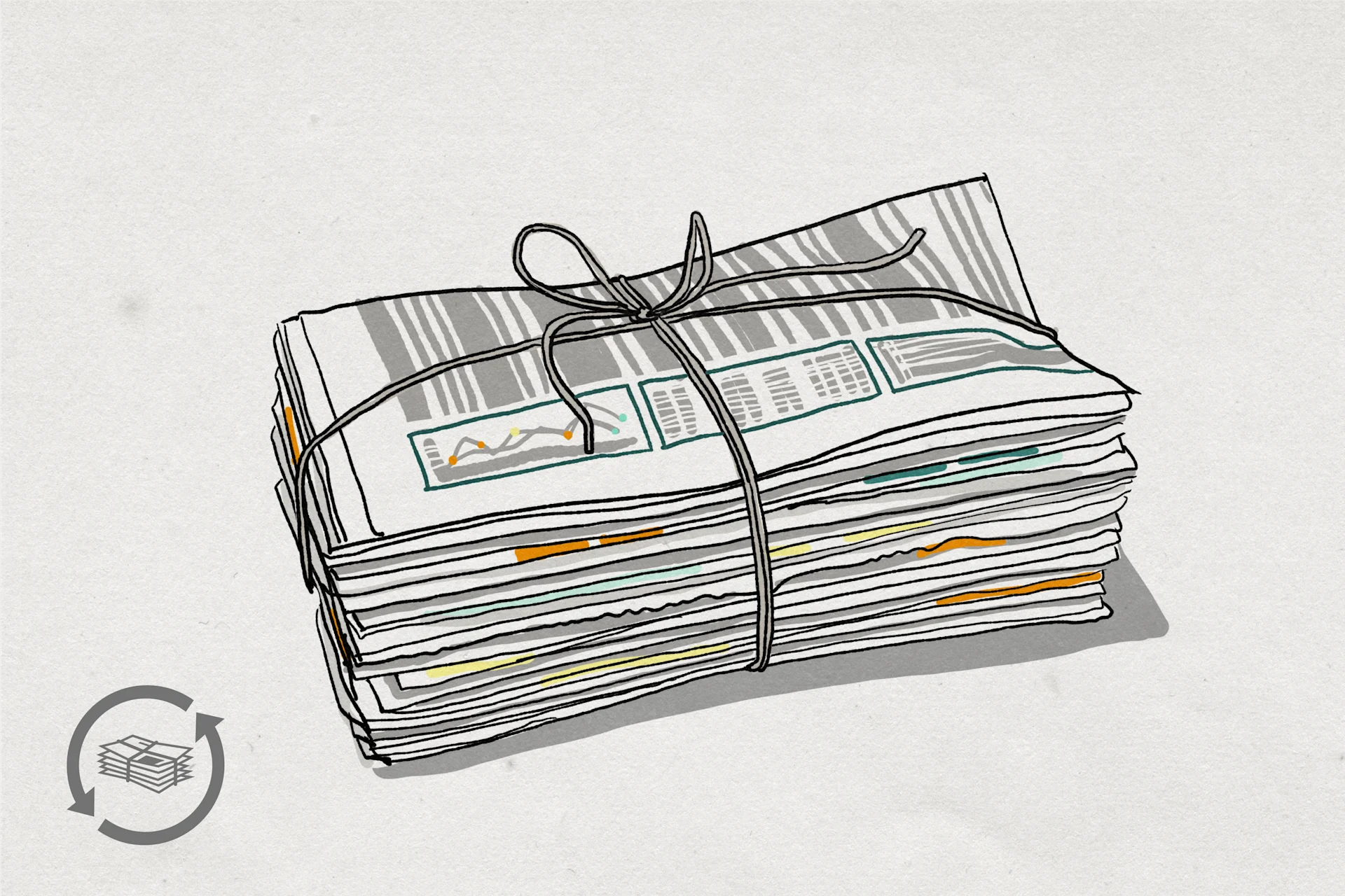 Image représentant une liasse de journaux bien ficelée.