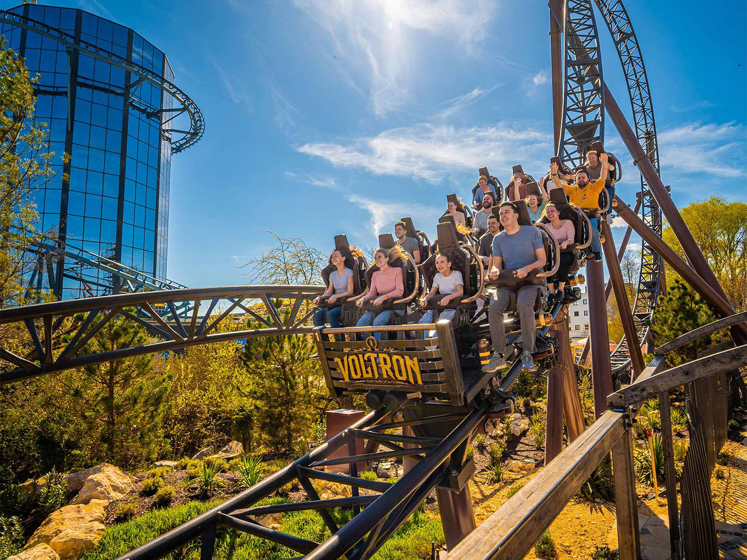 Visitors on the Voltron ride at Europa-Park