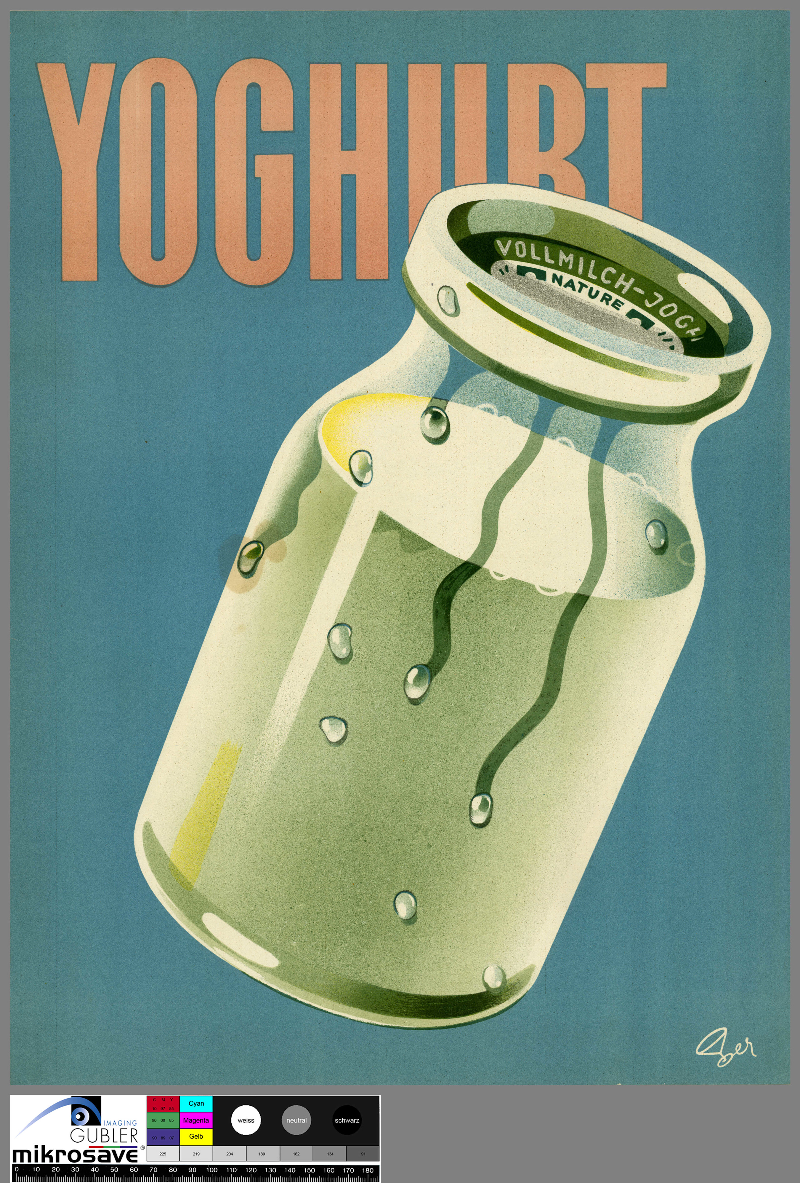 Affiche Migros avec publicité pour le yogourt entre 1950 et 1960