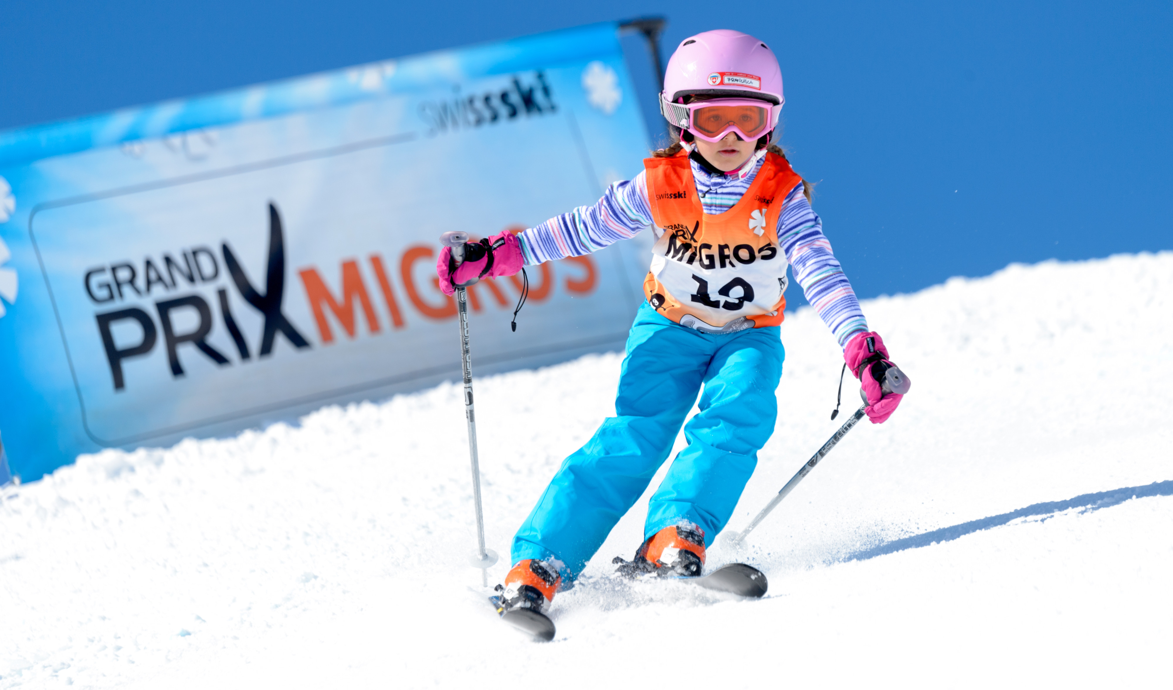 A child takes part in a downhill run at the Migros Grand Prix.