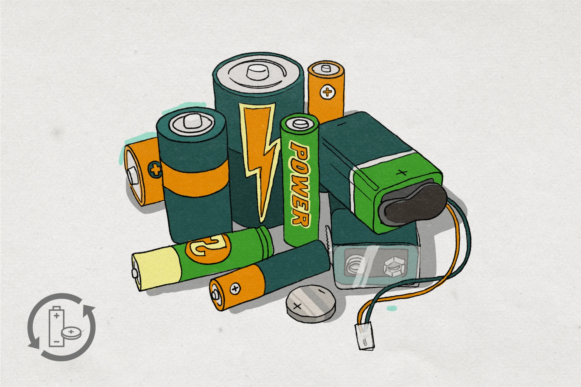 Illustrazione di vari tipi di batterie