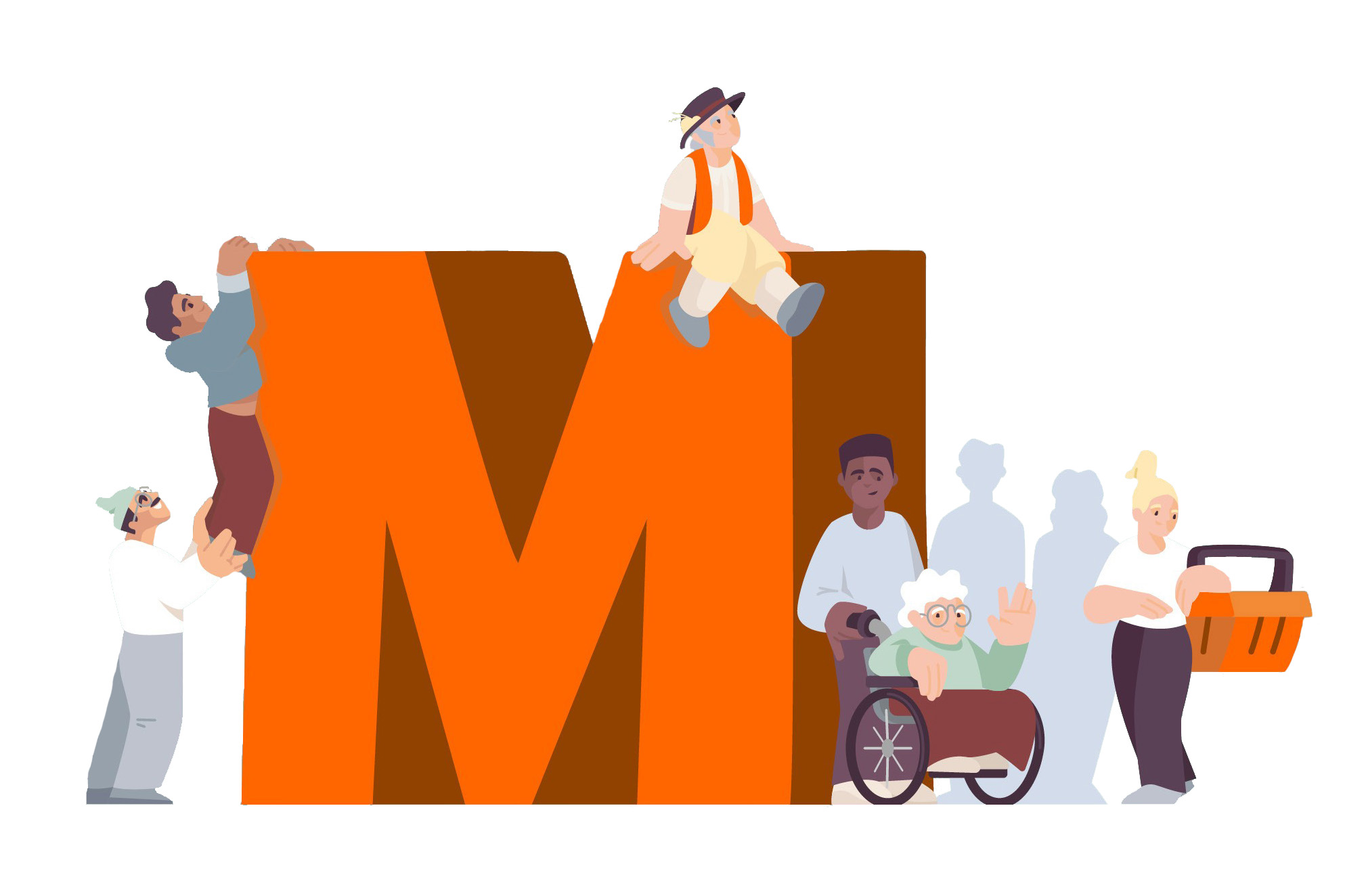 Leute stehen um und klettern auf Migros-M