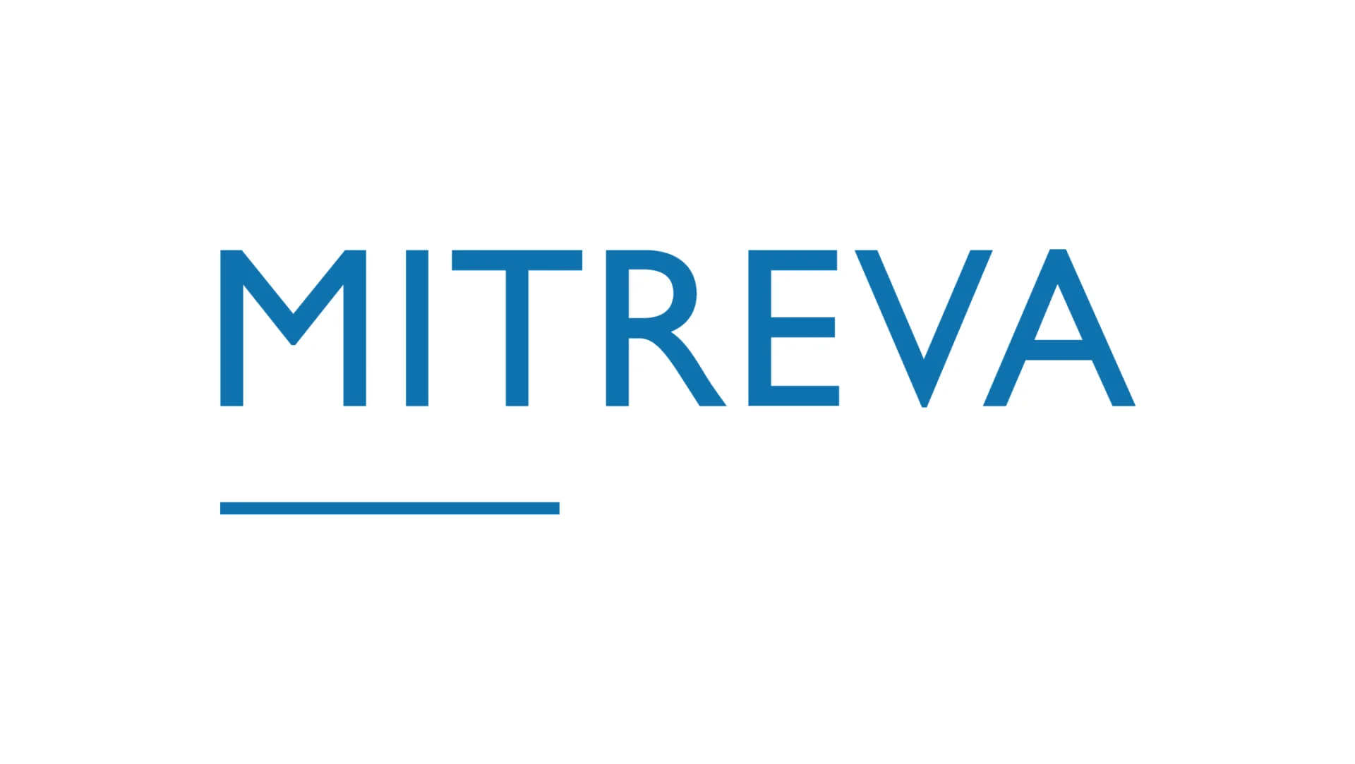 Logo della società Mitreva. Lettere blu su sfondo bianco