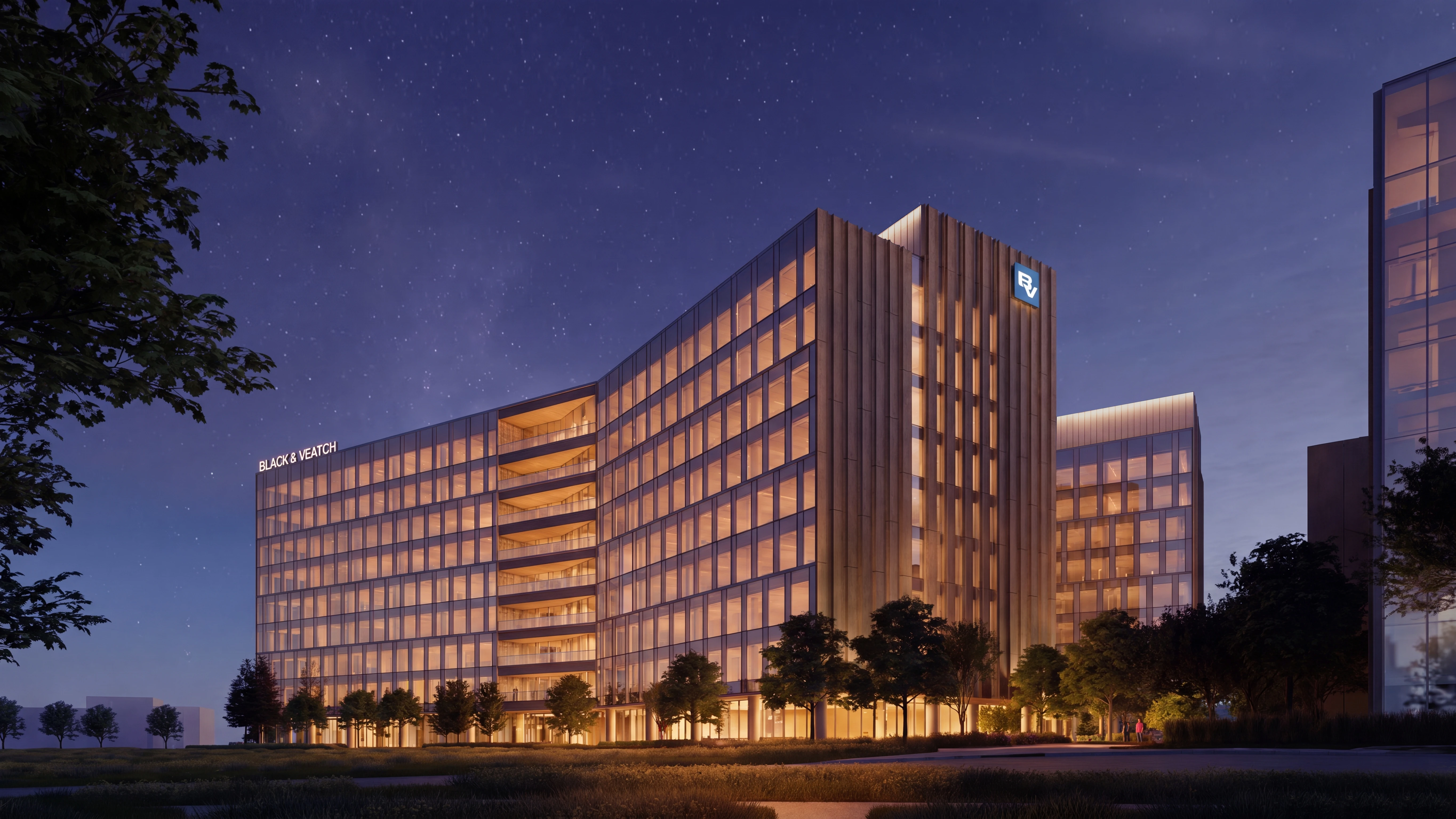 BV new world headquarters night view