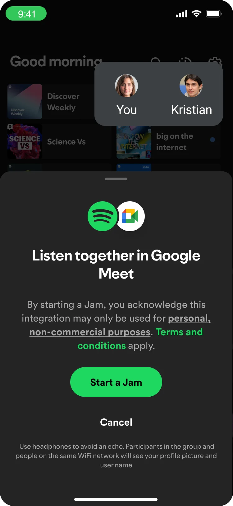 Jam for Google Meet | spotify.com/connect
