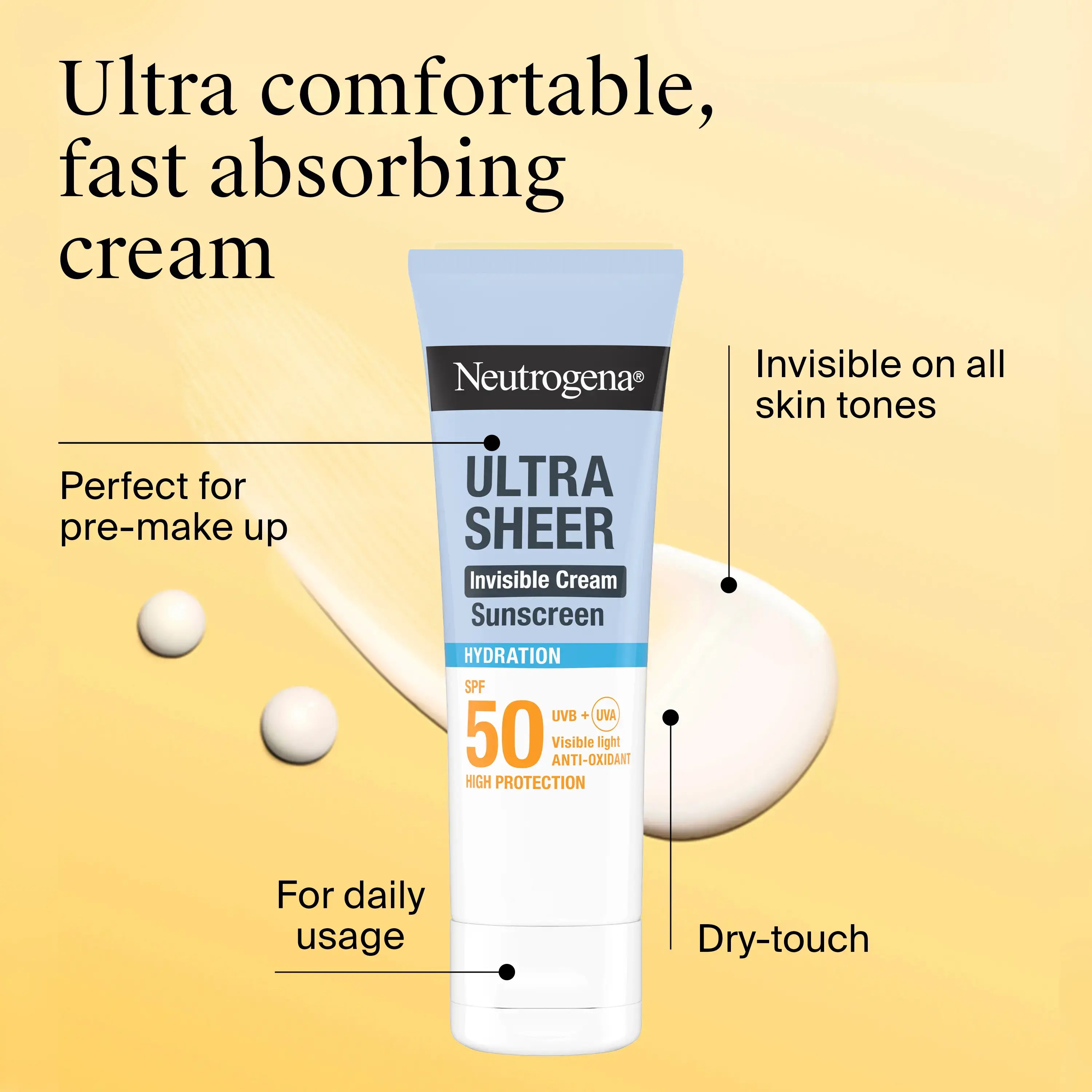 Neutrogena® Ultra Sheer Invisible Cream Hydration Sunscreen SPF50 Αντηλιακή Κρέμα Προσώπου SPF50
