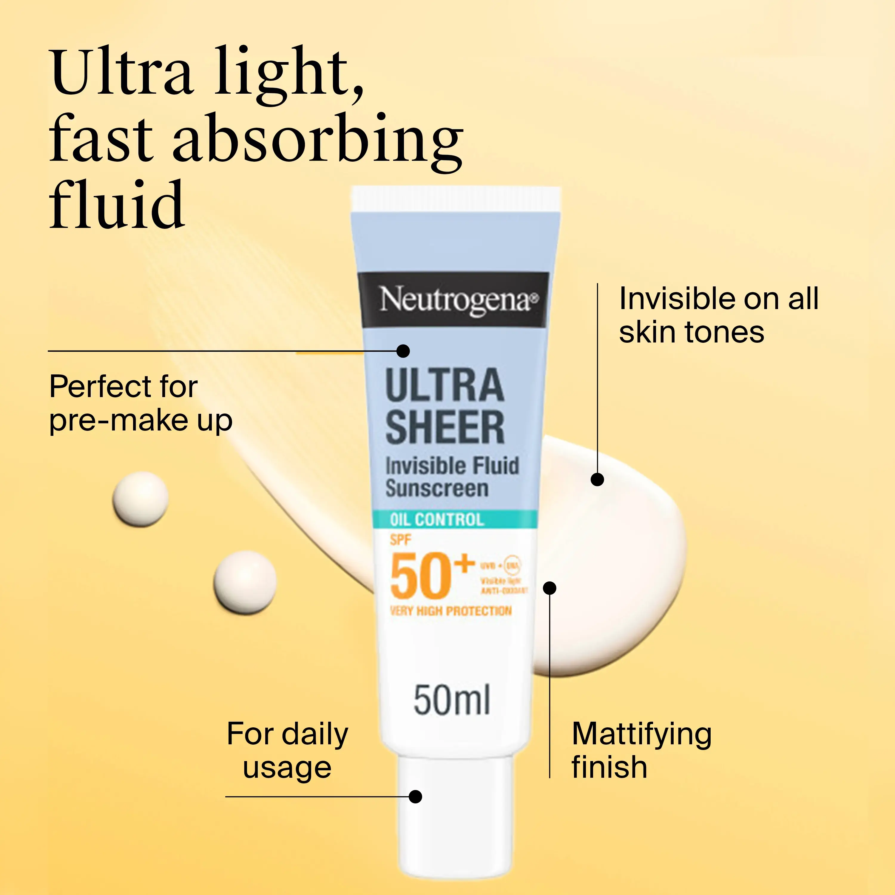 Neutrogena® Ultra Sheer Invisible Fluid Oil Control Sunscreen SPF50+ Αντηλιακό Προσώπου SPF50+