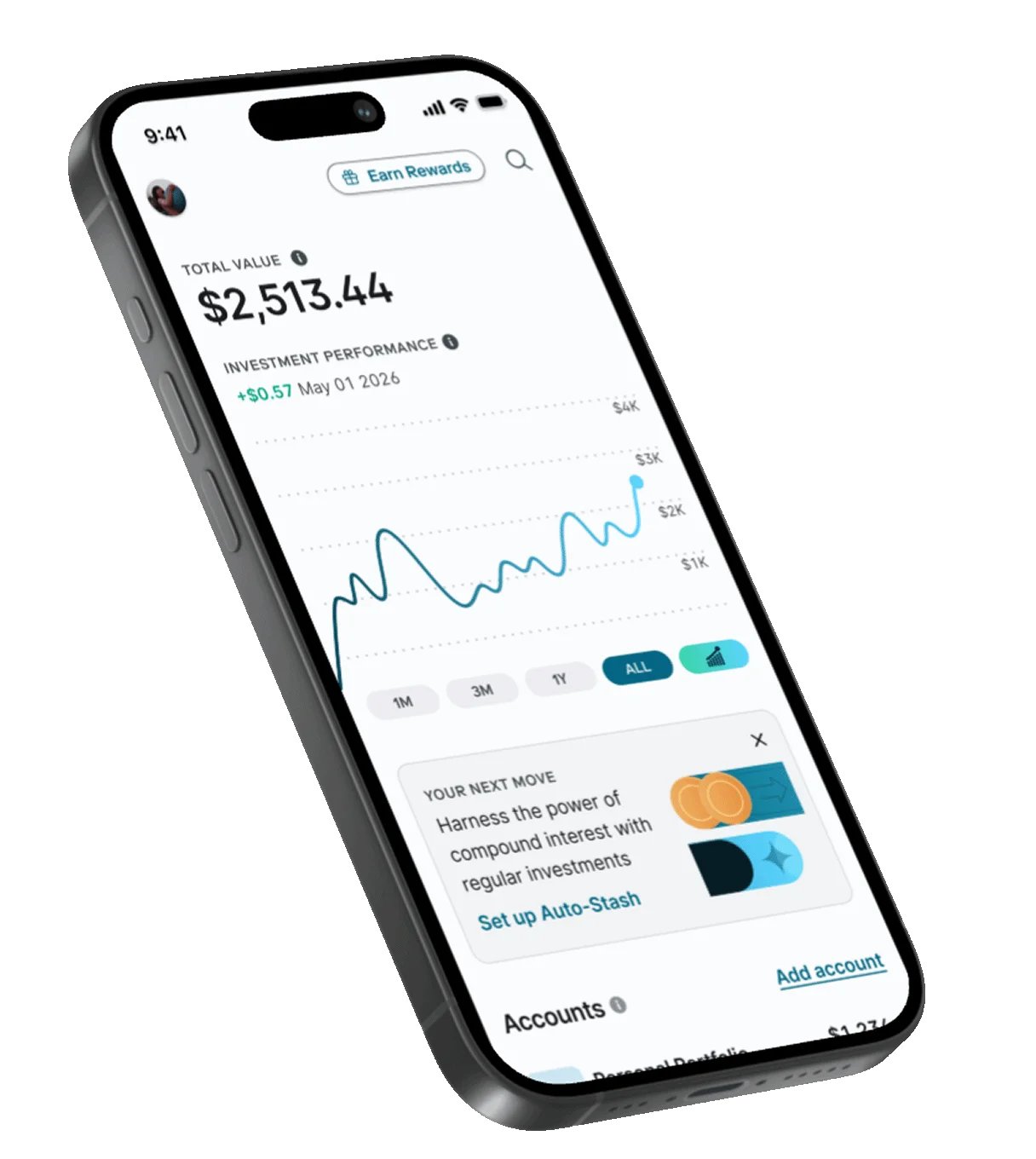 Stash app showing portfolio screen