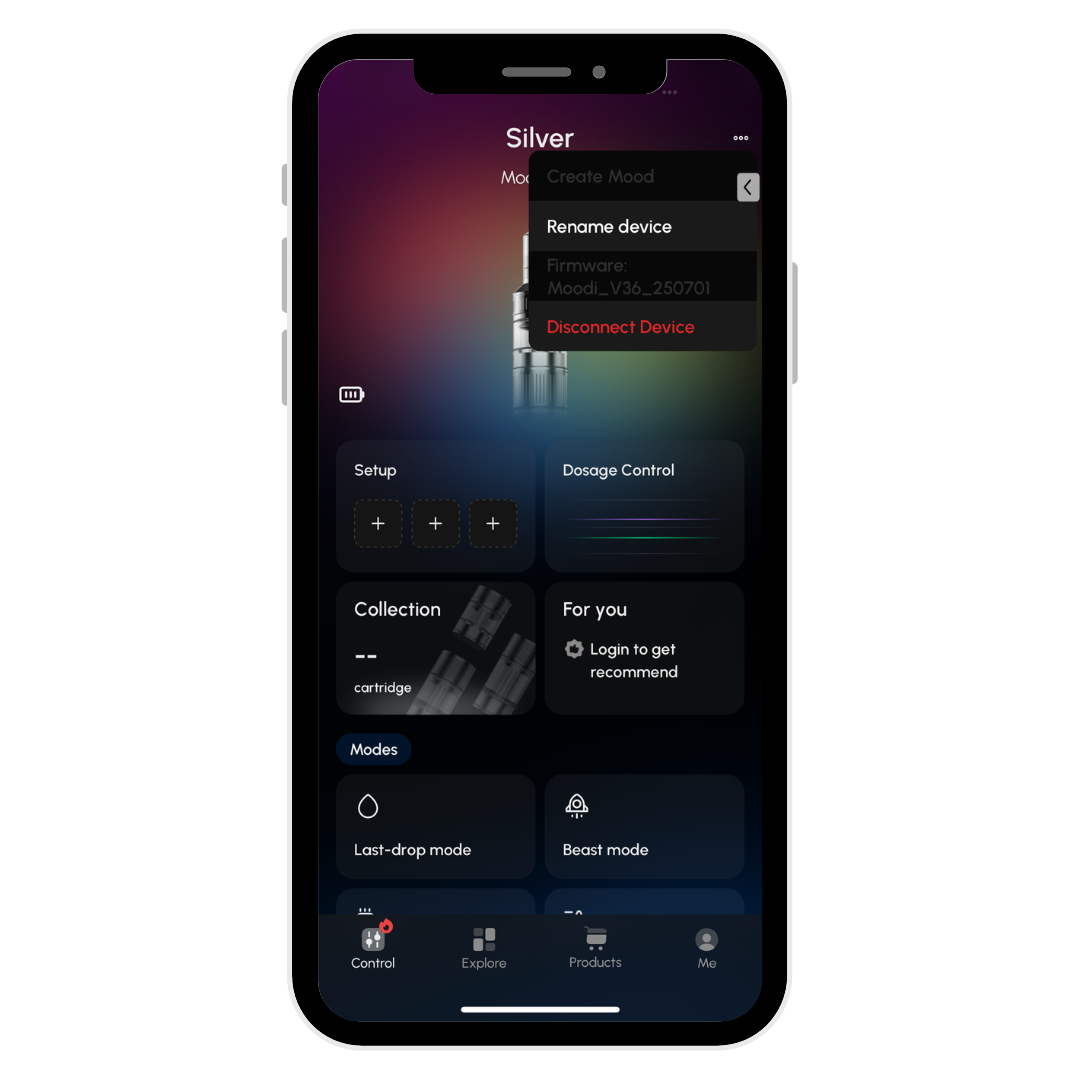 Three-dot menu including Disconnect Device