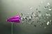 purple megaphone with silver alphabet letters coming out
