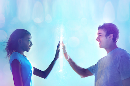 Young people touching light