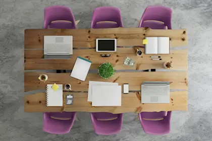 Top view of a team office table