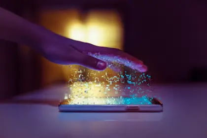 illustration of hand pulling data from cellphone