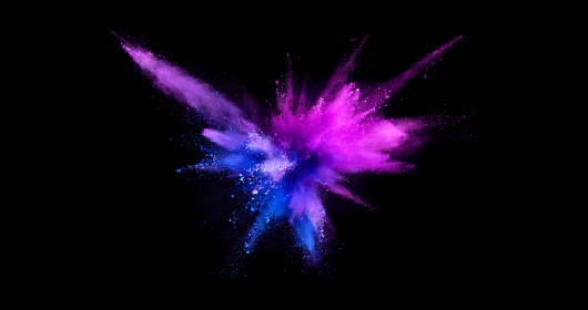 Explosion-of-coloured-powder-isolated-on-black-background