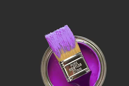 Paintbrush dipped in purple paint