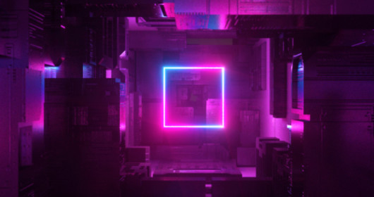 Square light with neon purple background