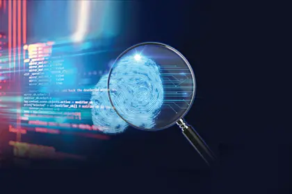 Magnifying Glass on digital fingerprint background