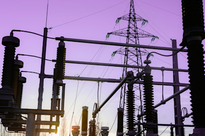 power plant at sunset