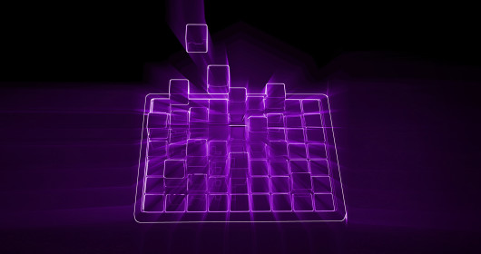 Purple virtual cubes in the form of a tablet