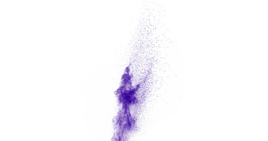 cloud of purple powder particles on a white background