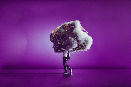 Person carrying a giant cloud