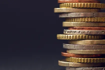 close up of a stack of coins