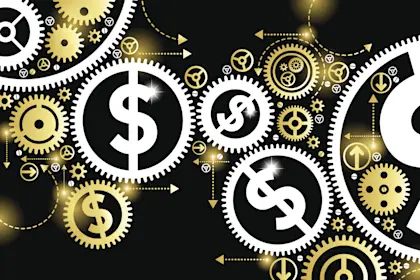 gears and symbols of a dollar