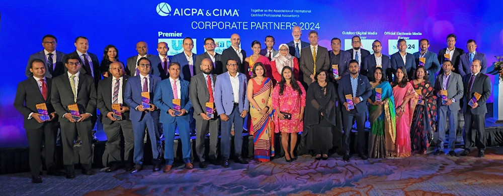 AICPA & CIMA 2024 Corporate Partners with our Chief Guest, Mr. Dilshan Wirasekara, Chairman of Colombo Stock Exchange, Council Members, MESANA Regional Engagement Group, and South Asia Area Committee members who are based in Sri Lanka, and Ms Zahara Ansary, FCMA (UK), CGMA, Country Manager – Sri Lanka at AICPA & CIMA, 
