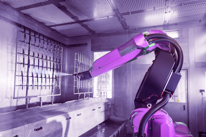 Robot spray painting automotive parts in spray paint factory