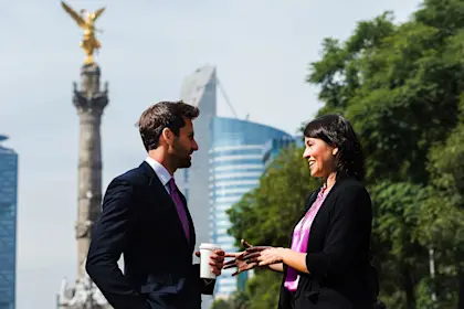 business people talking in city