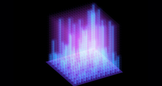 blue and purple three dimensional bar chart on black background