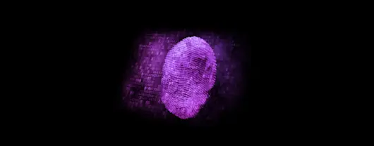 purple fingerprint made of binary code