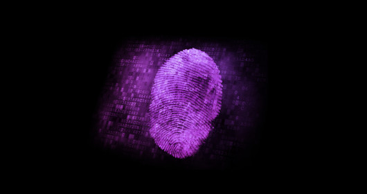 purple fingerprint made of binary code