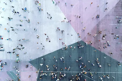 High angle of view of people on street
