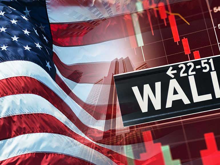 An illustration of Wall Street indices stock charts