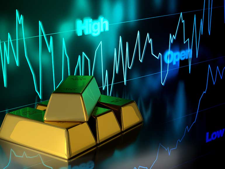 Gold bars and their price charts