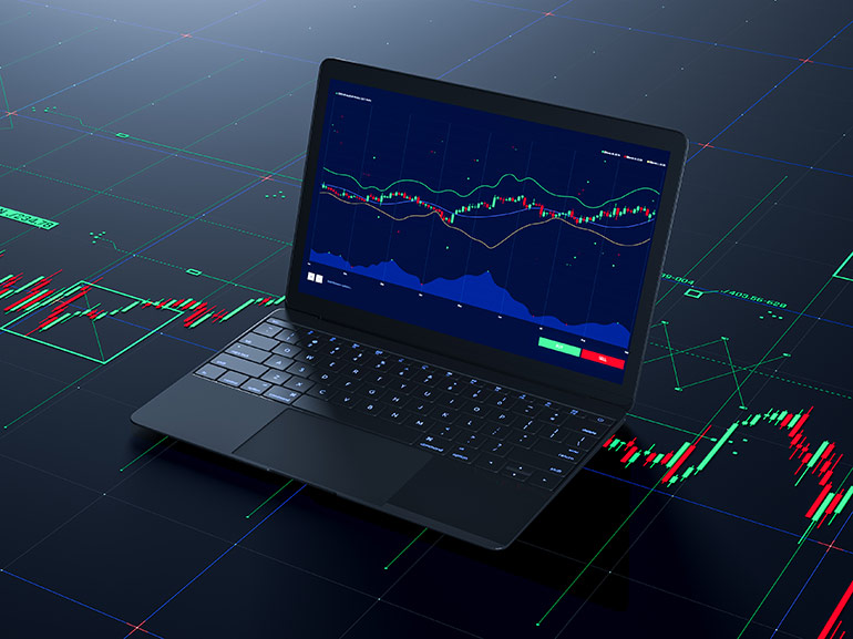 an illustration of stock charts on a laptop