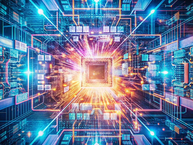 Digital network with glowing lines