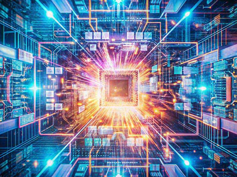 Digital network with glowing lines