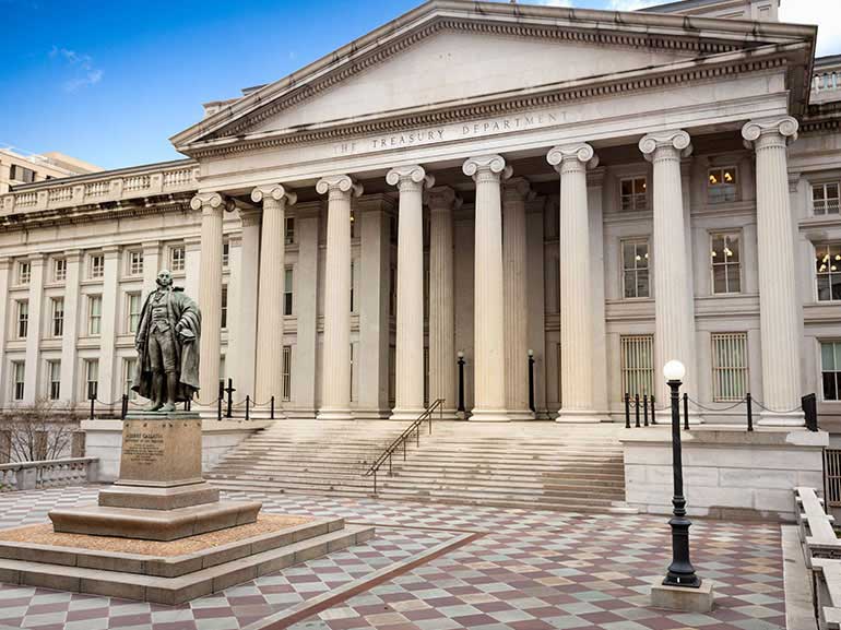 A photo of the US treasury department front