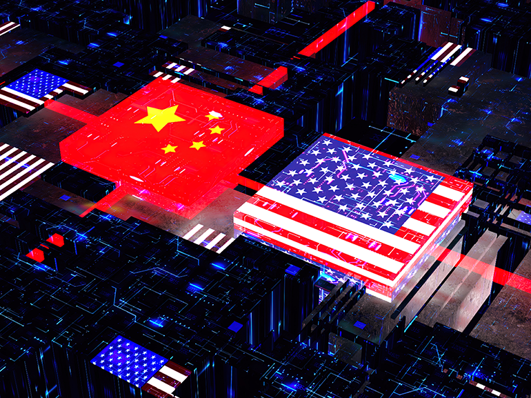 An illustration of the US and china semiconductor chips war