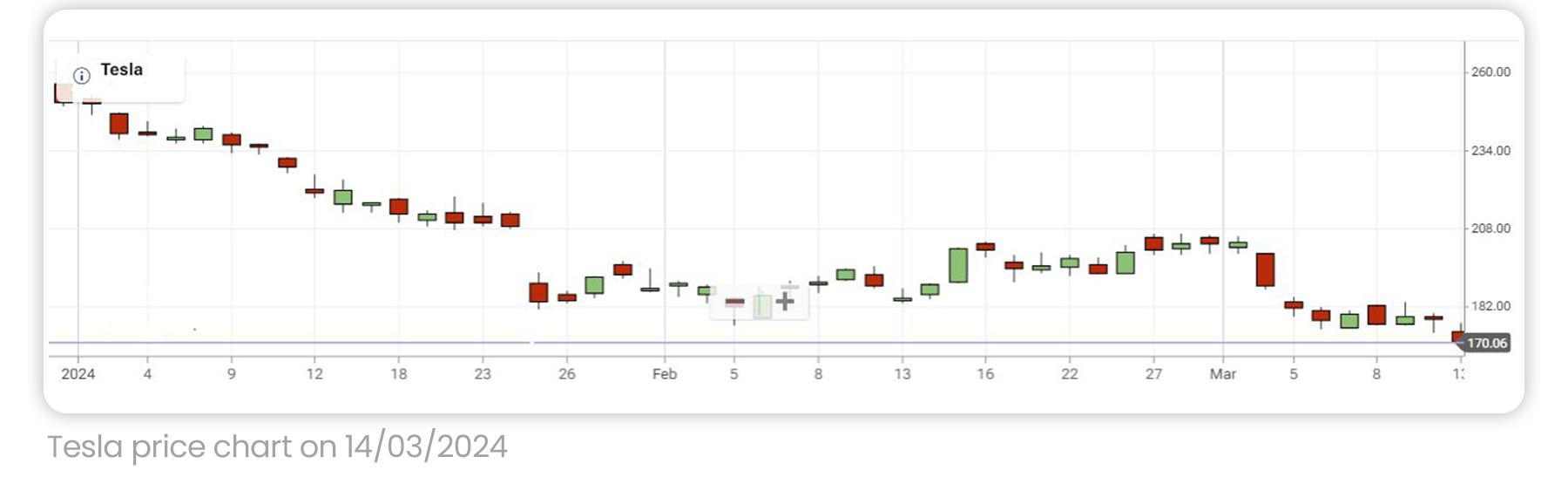 Tesla price chart on March 14th 2024