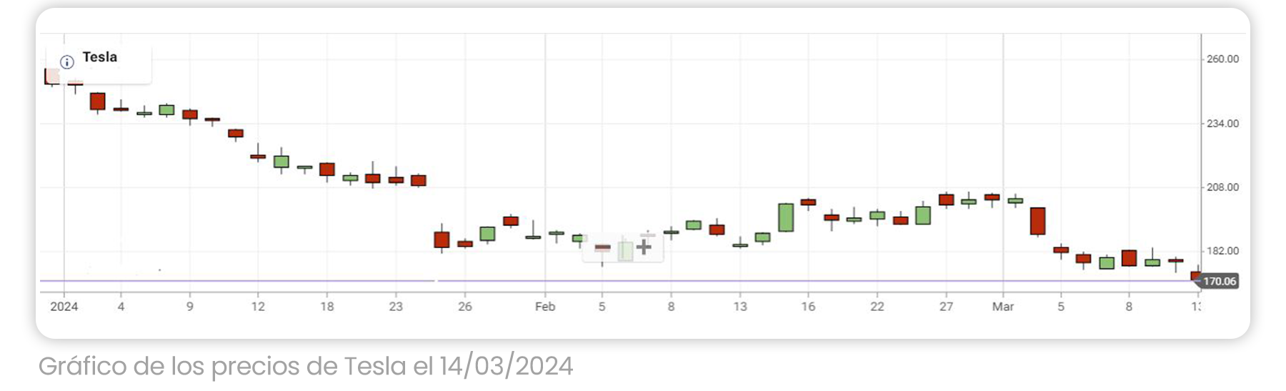 Tesla price chart on March 14th 2024