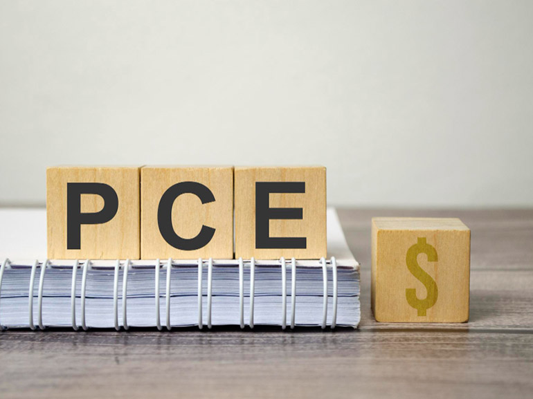 Bloques de madera con las letras PCE en un cuaderno.