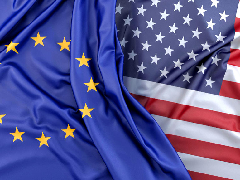 Banderas americanas y europeas