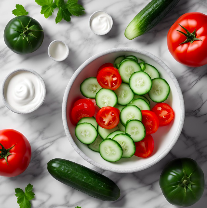 Yogurt Tossed Cucumber & Tomato