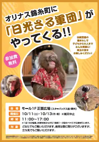 オリナス錦糸町に「日光猿軍団」がやってくる！！