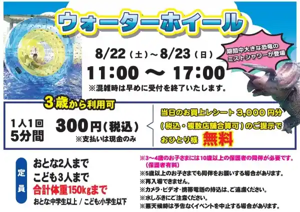 ウォーターホイール＆恐竜ミスト（カメイドクロック・体験・アクティビティ）