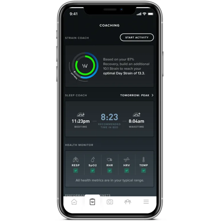App Health Monitor Feature Displays Key Metrics WHOOP